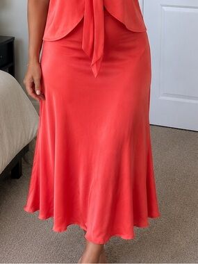 Banana Republic Coral Satin Midi Skirt NWT | XL